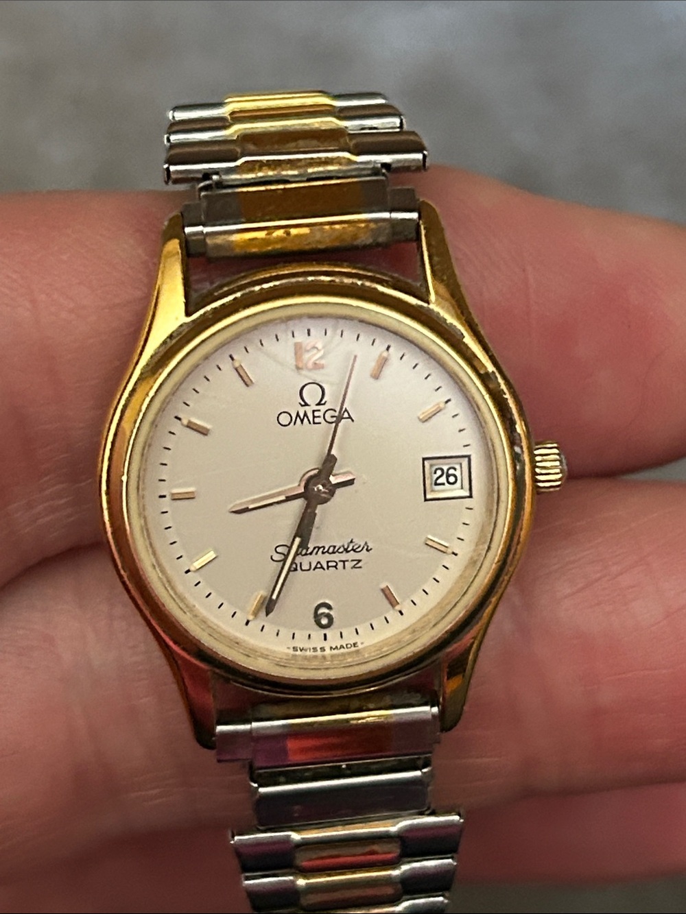 Omega Seamaster Quartz Two-Tone Gold and Silver Dress Watch- Needs Repair